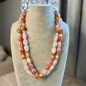 22. Jay King DRT Carnelian + Rose Quartz Double Strand Necklace